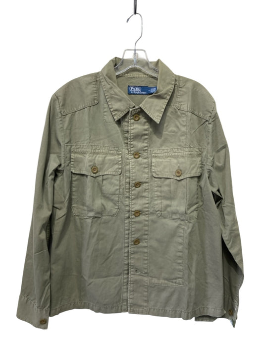 Polo Size M Green Cotton Solid Button Up Military Men's Long Sleeve Shirt Green / M