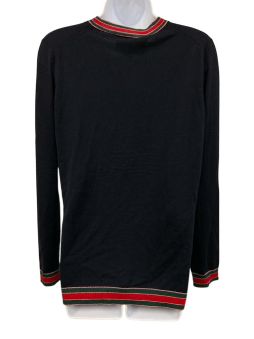 Gucci Size Large Navy, Red, Green Wool Long Sleeve Stripe Faux Pearl Cardigan Navy, Red, Green / Large