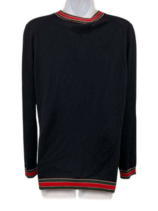 Gucci Size Large Navy, Red, Green Wool Long Sleeve Stripe Faux Pearl Cardigan Navy, Red, Green / Large