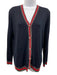 Gucci Size Large Navy, Red, Green Wool Long Sleeve Stripe Faux Pearl Cardigan Navy, Red, Green / Large