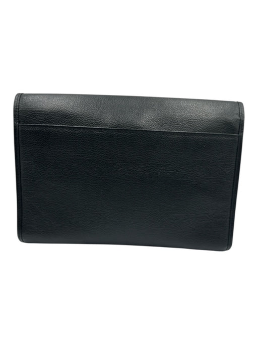 Yves Saint Laurent Black Leather Flap Logo Envelope Clutch Bag Black / Small