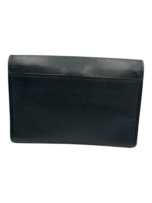 Yves Saint Laurent Black Leather Flap Logo Envelope Clutch Bag Black / Small