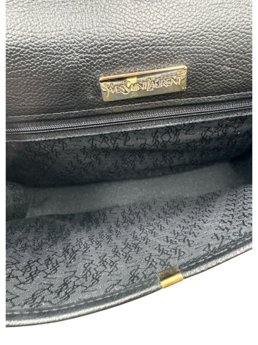 Yves Saint Laurent Black Leather Flap Logo Envelope Clutch Bag Black / Small