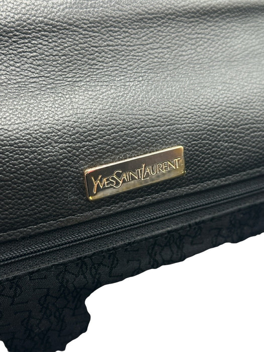 Yves Saint Laurent Black Leather Flap Logo Envelope Clutch Bag Black / Small