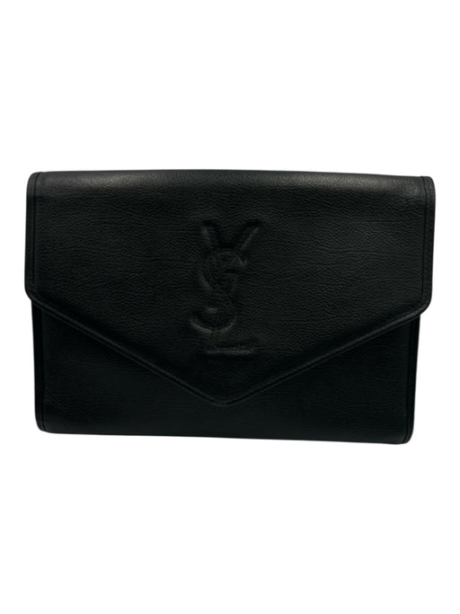 Yves Saint Laurent Black Leather Flap Logo Envelope Clutch Bag Black / Small