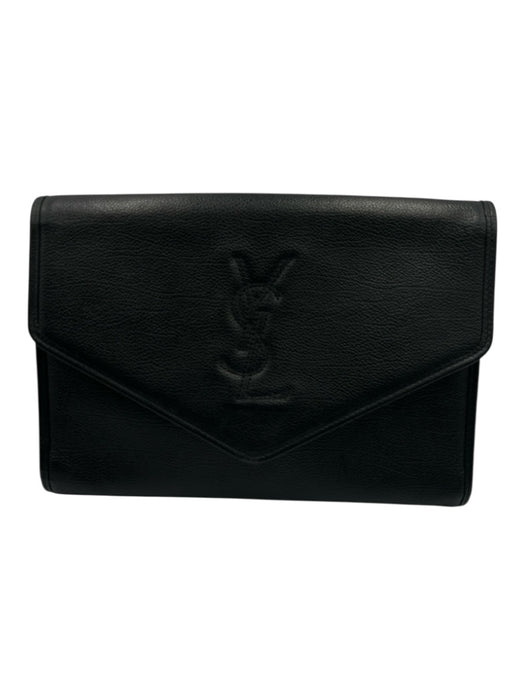 Yves Saint Laurent Black Leather Flap Logo Envelope Clutch Bag Black / Small