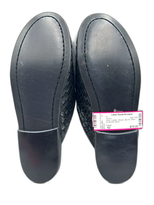 Sabah Shoe Size 42 Black Leather Woven Slip On Men's Shoes Black / 42