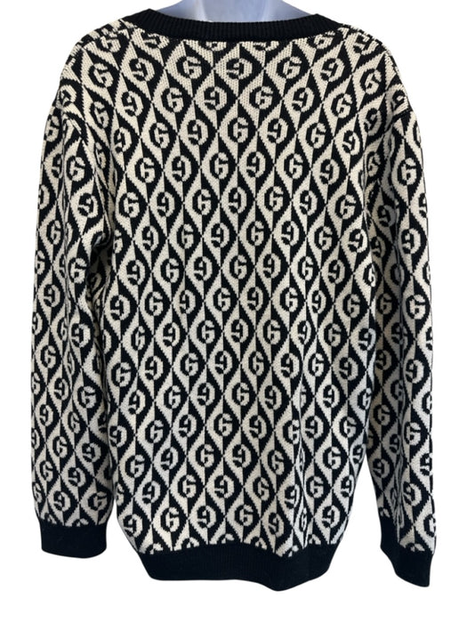 Gucci Like New Size L Black & White Wool Diamond V Neck Men's Sweater Black & White / L