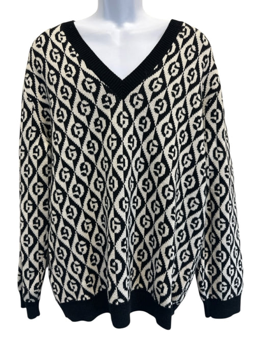 Gucci Like New Size L Black & White Wool Diamond V Neck Men's Sweater Black & White / L