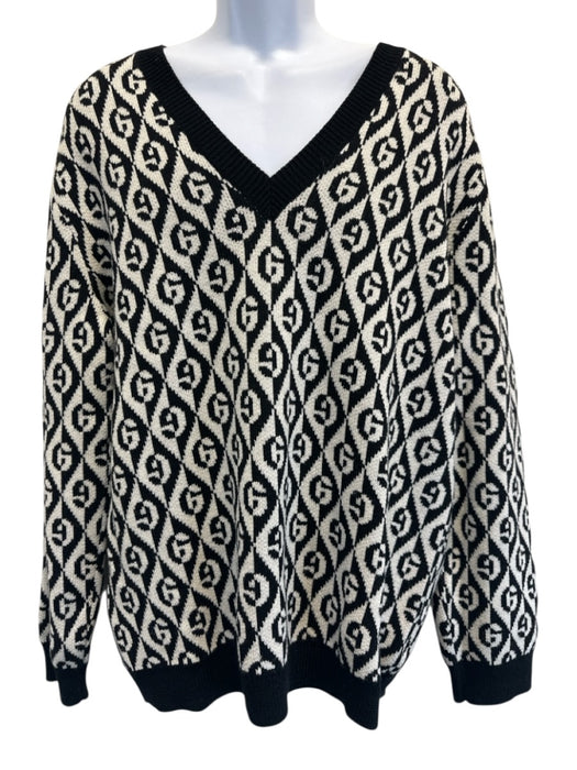 Gucci Like New Size L Black & White Wool Diamond V Neck Men's Sweater Black & White / L