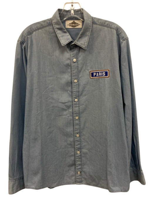 La Bijou Perisian Size M Light Wash Cotton Solid Button Up Long Sleeve Shirt Light Wash / M