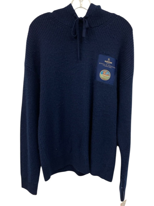 Kaspia Size M Navy Blue Merino Wool Ribbed Hoodie Men's Sweater Navy Blue / M
