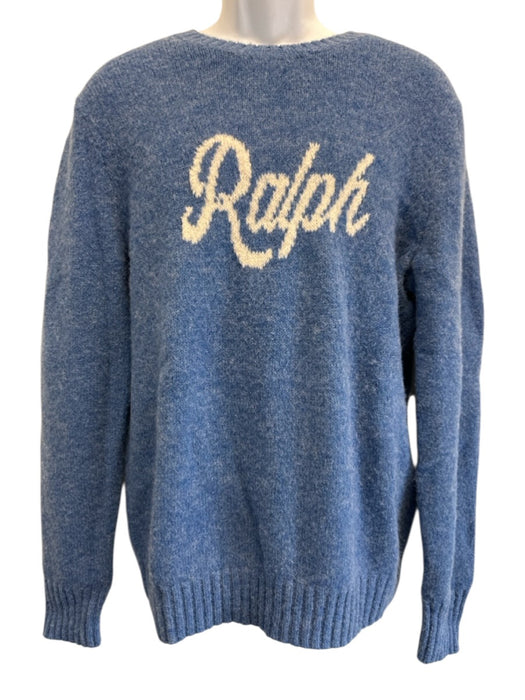 Polo Size M Blue & White Wool Blend logo Crewneck Men's Sweater Blue & White / M