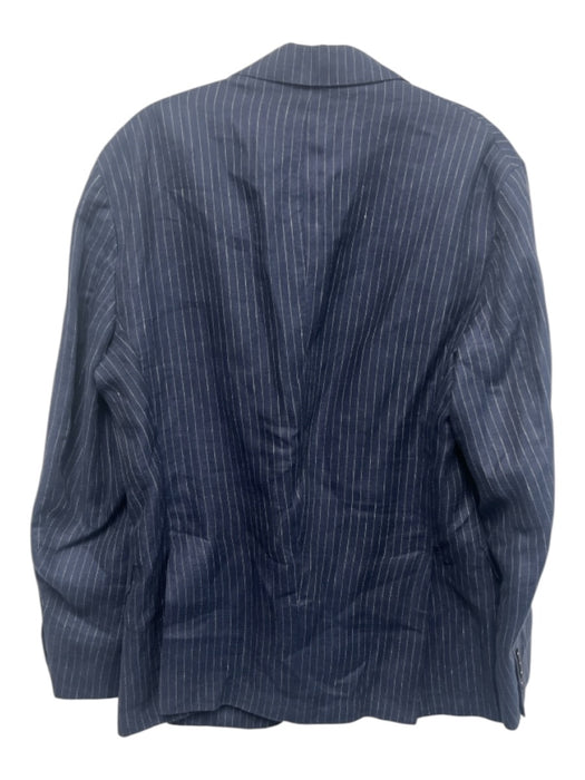 Polo Navy Blue & White Linen Striped 2 Button Men's Blazer Navy Blue & White / 42R