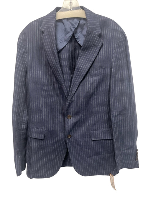 Polo Navy Blue & White Linen Striped 2 Button Men's Blazer Navy Blue & White / 42R
