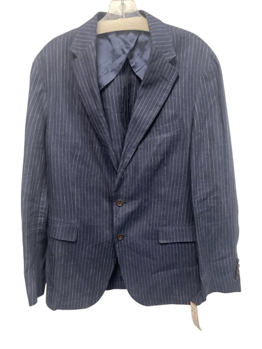 Polo Navy Blue & White Linen Striped 2 Button Men's Blazer Navy Blue & White / 42R