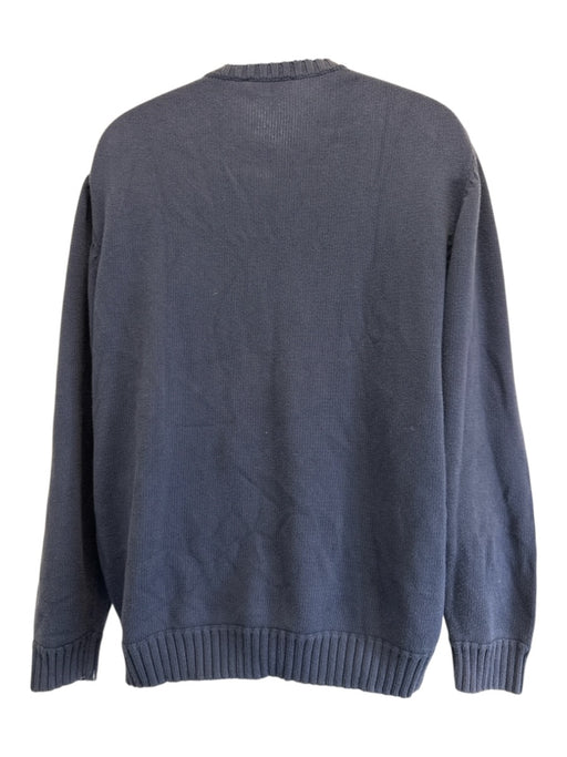 Yves Saint Laurent Size L Navy Blue & White Cotton logo Crew Neck Men's Sweater Navy Blue & White / L