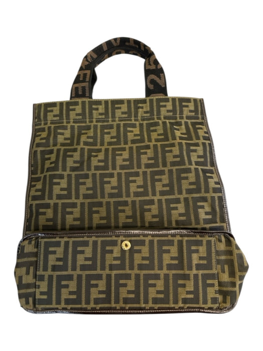 Fendi Brown Canvas Zucca Monogram Snap Button Close Collapsible Tote Bag Brown
