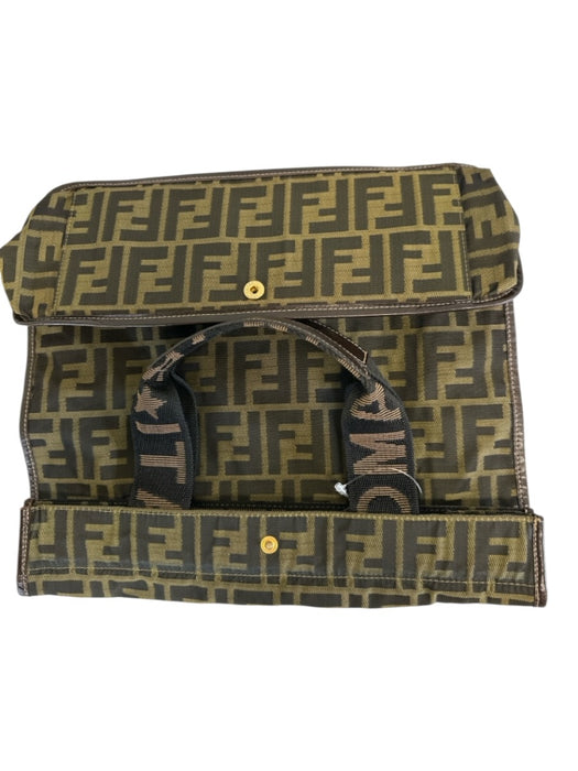 Fendi Brown Canvas Zucca Monogram Snap Button Close Collapsible Tote Bag Brown