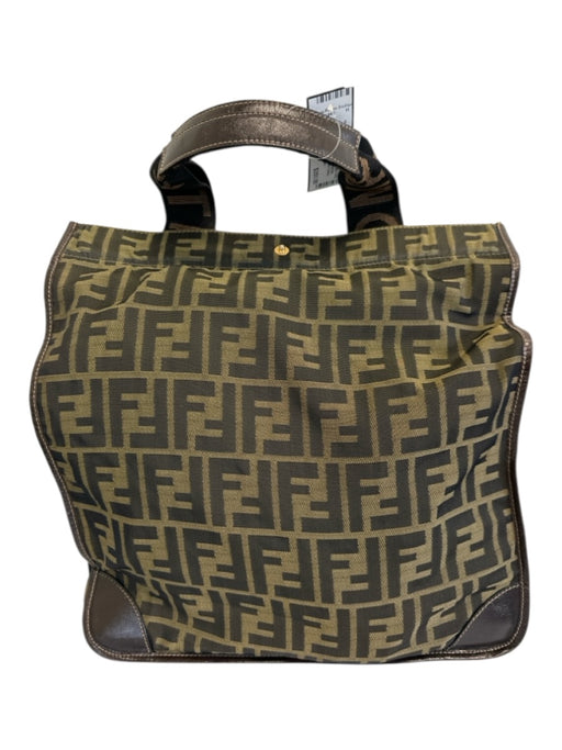 Fendi Brown Canvas Zucca Monogram Snap Button Close Collapsible Tote Bag Brown