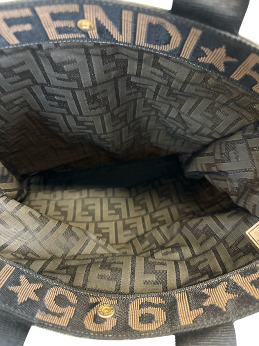 Fendi Brown Canvas Zucca Monogram Snap Button Close Collapsible Tote Bag Brown