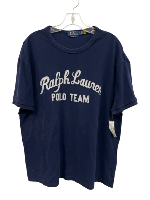 Polo Size L Blue & White Cotton logo T shirt Crew Men's Short Sleeve Blue & White / L