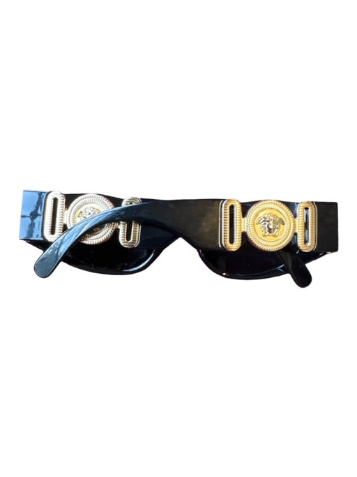 Versace Black & Gold Acetate Rectangle GHW Sunglasses Black & Gold