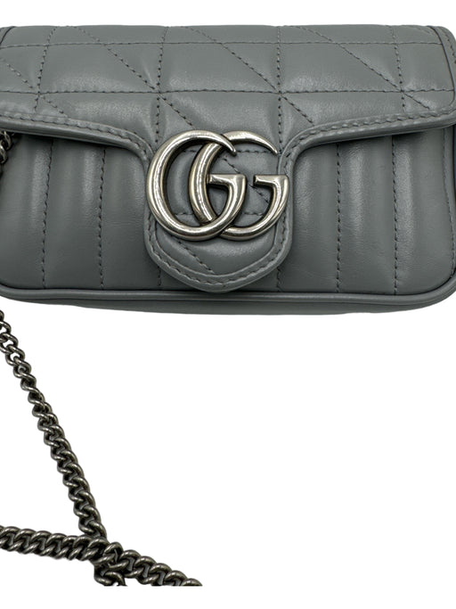 Gucci Gray Leather Stitch Detail Flap silver hardware Crossbody Bag Gray / Super Mini