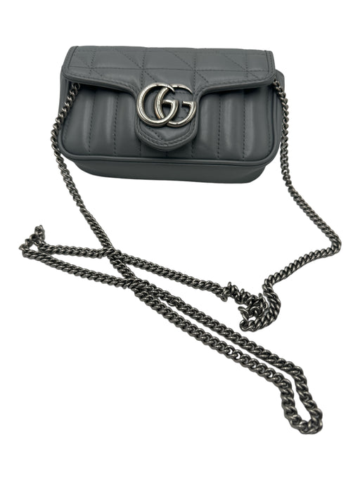 Gucci Gray Leather Stitch Detail Flap silver hardware Crossbody Bag Gray / Super Mini