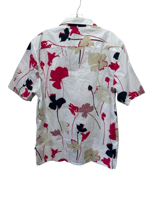 Ted Baker Size 4 White, Red, Multi Cotton Floral Button Down Short Sleeve Shirt White, Red, Multi / 4