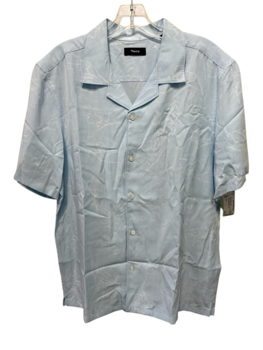 Theory NWT Size L Blue & White Lyocell Floral Button Down Short Sleeve Shirt Blue & White / L