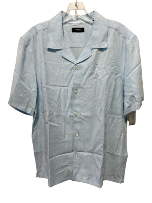 Theory NWT Size L Blue & White Lyocell Floral Button Down Short Sleeve Shirt Blue & White / L