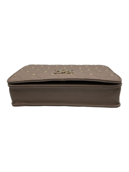 Badgley Mischka Taupe Gray Vegan Leather Quilted Gold Tone Hardware Flap Bag Taupe Gray / One Size