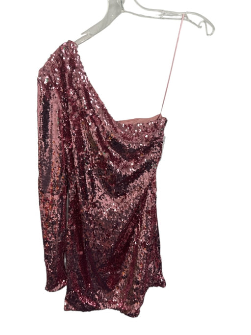 Bardot Size 4 Pink Polyester Fully Sequined One Shoulder Long Sleeve Dress Pink / 4