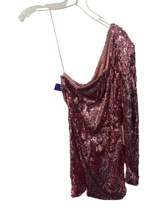 Bardot Size 4 Pink Polyester Fully Sequined One Shoulder Long Sleeve Dress Pink / 4