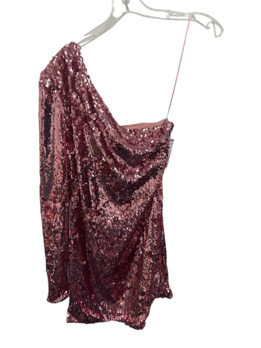 Bardot Size 4 Pink Polyester Fully Sequined One Shoulder Long Sleeve Dress Pink / 4