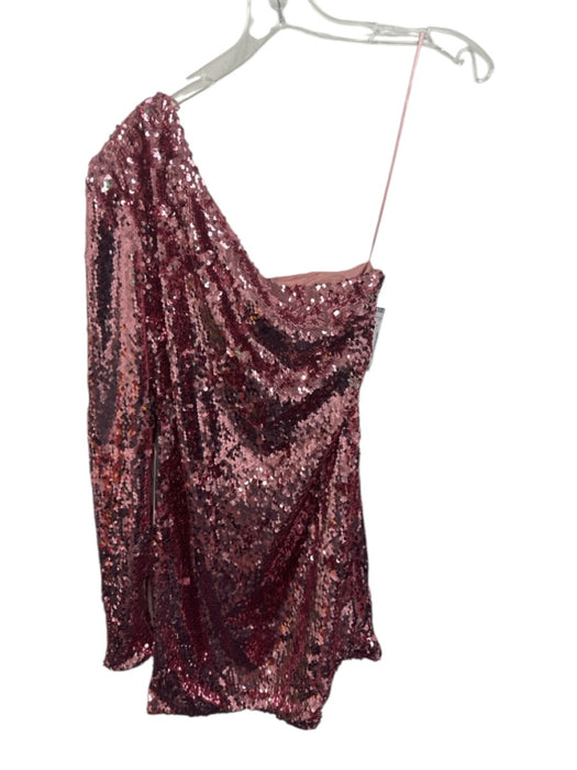 Bardot Size 4 Pink Polyester Fully Sequined One Shoulder Long Sleeve Dress Pink / 4
