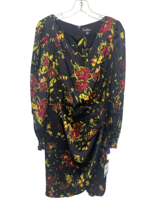 Nicole Miller Size 10 Midnight Blue, Green & Red Polyester Abstract Floral Dress Midnight Blue, Green & Red / 10