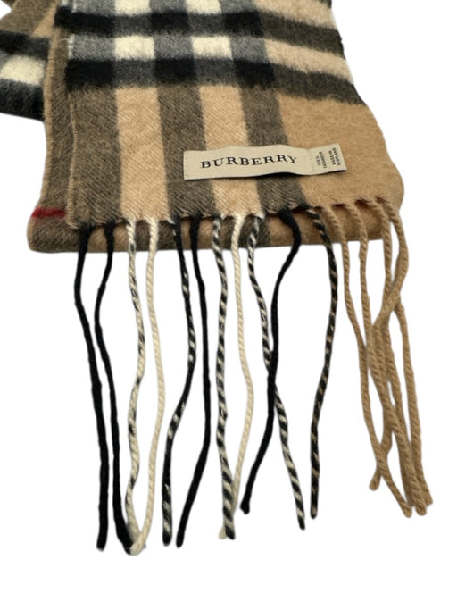 Burberry Beige, Black & Red Cashmere Nova Check Fringe Narrow Long scarf Beige, Black & Red / Small