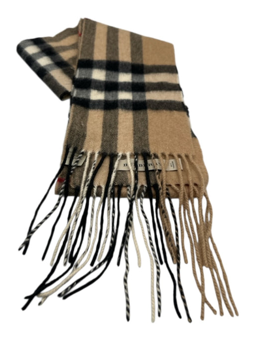 Burberry Beige, Black & Red Cashmere Nova Check Fringe Narrow Long scarf Beige, Black & Red / Small