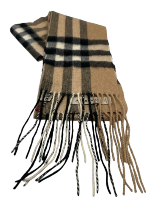 Burberry Beige, Black & Red Cashmere Nova Check Fringe Narrow Long scarf Beige, Black & Red / Small