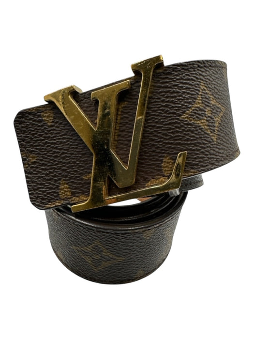 Louis Vuitton Brown & Tan Leather & Canvas Gold Tone Buckle Monogram Belts Brown & Tan / 32/S