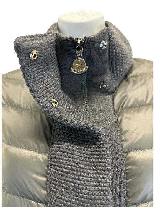 Moncler Size XS Charcoal Gray Polymide Blend Knit Sleeve Quilted Puffer Jacket Charcoal Gray / XS