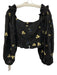 Lug Von Siga Size 36/S Black, Yellow & Blue Linen Floral Embroidered Crop Top Black, Yellow & Blue / 36/S