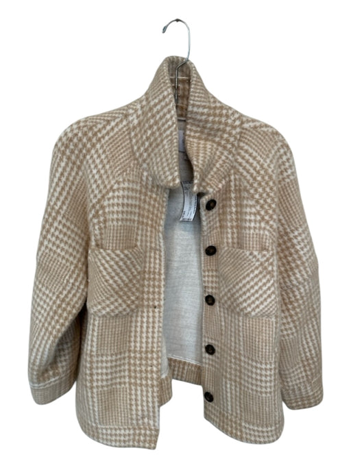 Greylin Size S Tan & White Polyester Blend Houndstooth Buttons Shacket Jacket Tan & White / S