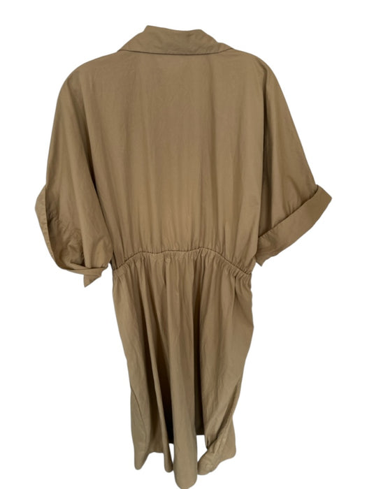 Maeve Size XL Tan Cotton 3/4 Sleeve Collar Elastic Waist V Neck Dress Tan / XL