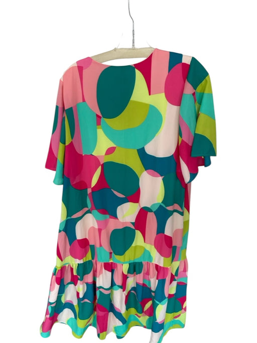 Adrienne Size L Multi Polyester Short Sleeve Abstract V Neck Maxi Dress Multi / L