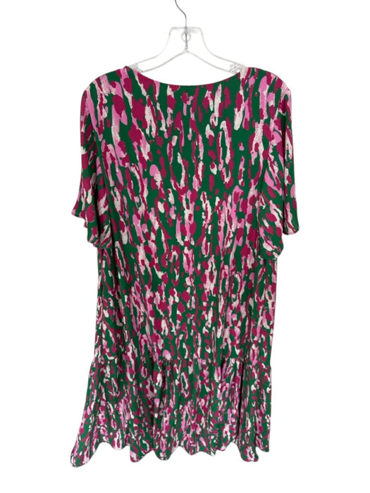 Adrienne Size L Purple & Green Polyester Short Sleeve Abstract V Neck Maxi Dress Purple & Green / L