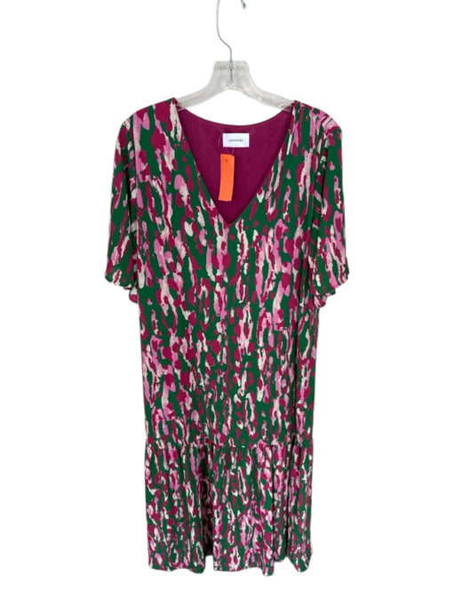 Adrienne Size L Purple & Green Polyester Short Sleeve Abstract V Neck Maxi Dress Purple & Green / L