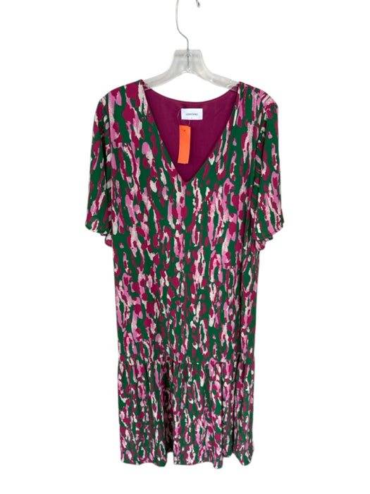 Adrienne Size L Purple & Green Polyester Short Sleeve Abstract V Neck Maxi Dress Purple & Green / L